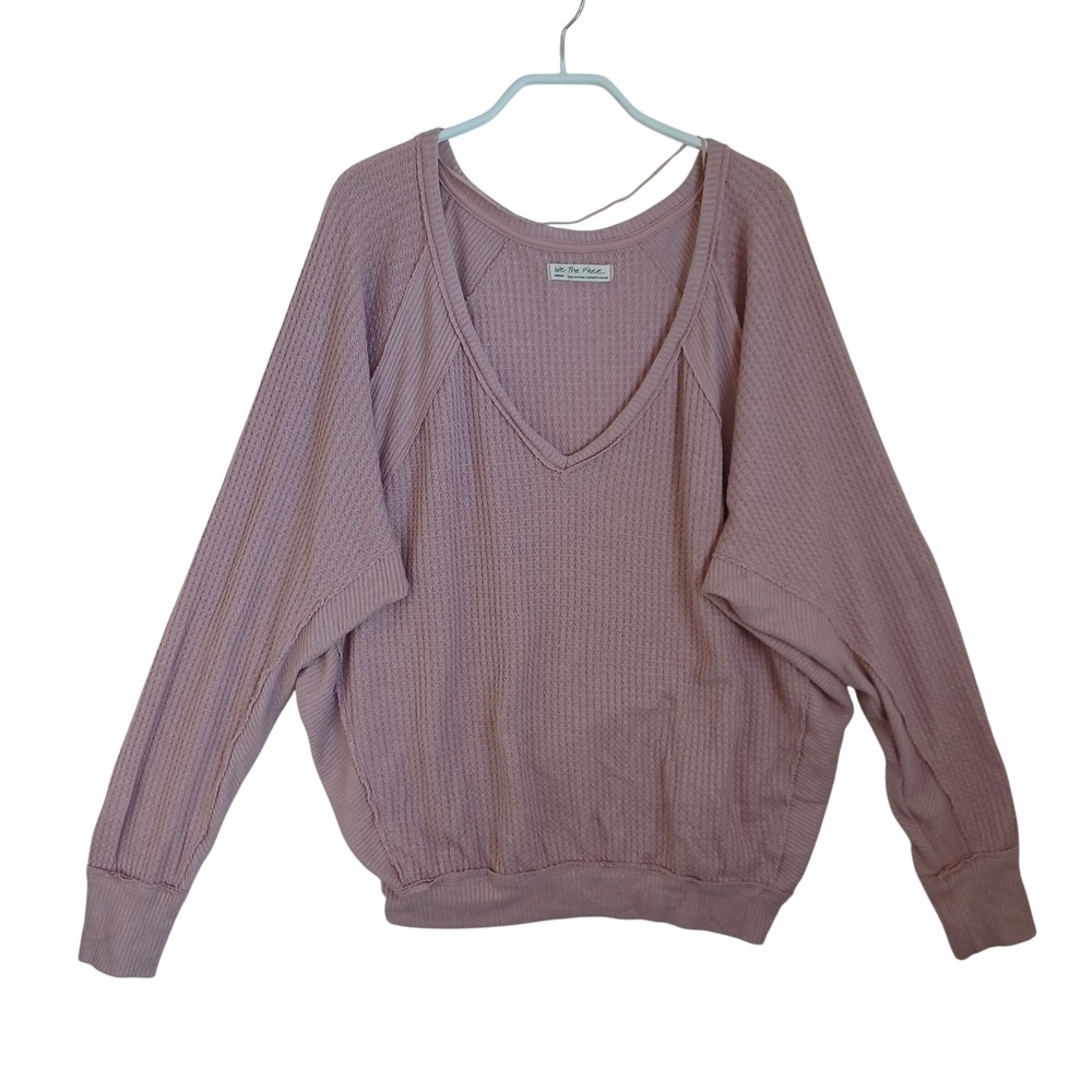 We‎ The Free Free People Pink Waffle Knit V-Neck Dolman Thermal Top Medium